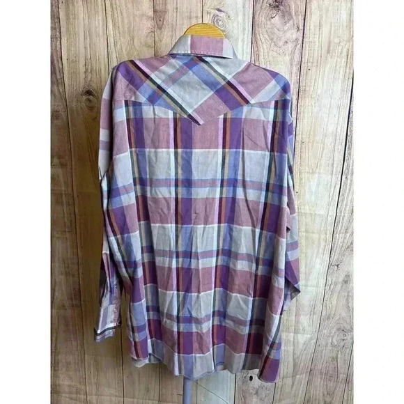 Vintage HBARC Pearl Snap Button Plaid Western Made in USA Shirt Men's Size 17-33 - Picture 5 of 8